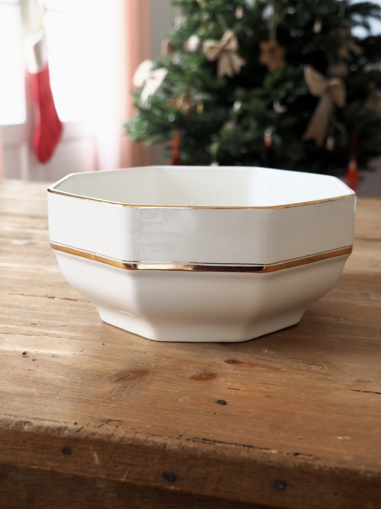 MaisonBoisDeRose saladier octogonal Blanc et Or Sarreguemines Digoin2